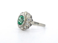 Antieke platina ring met een colombiaanse smaragd en natuurlijke diamanten - afbeelding 5 van  11