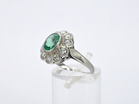 Antieke platina ring met een colombiaanse smaragd en natuurlijke diamanten - afbeelding 10 van  11