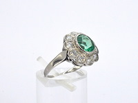 Antieke platina ring met een colombiaanse smaragd en natuurlijke diamanten - afbeelding 11 van  11