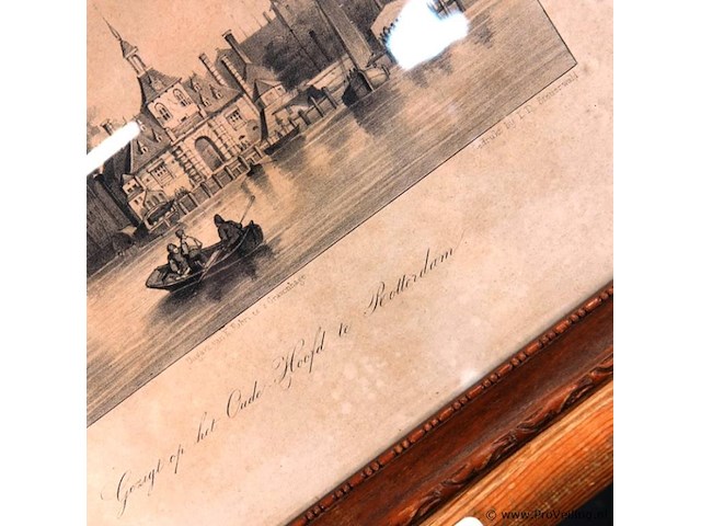 Antieke prent geigt op het oude hoofd te rotterdam - afbeelding 2 van  5