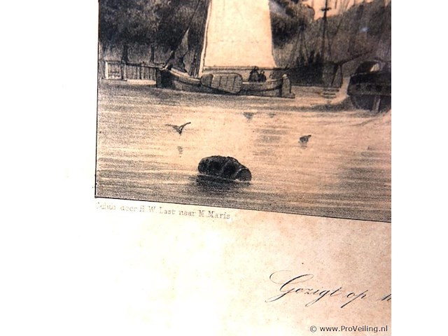 Antieke prent geigt op het oude hoofd te rotterdam - afbeelding 3 van  5