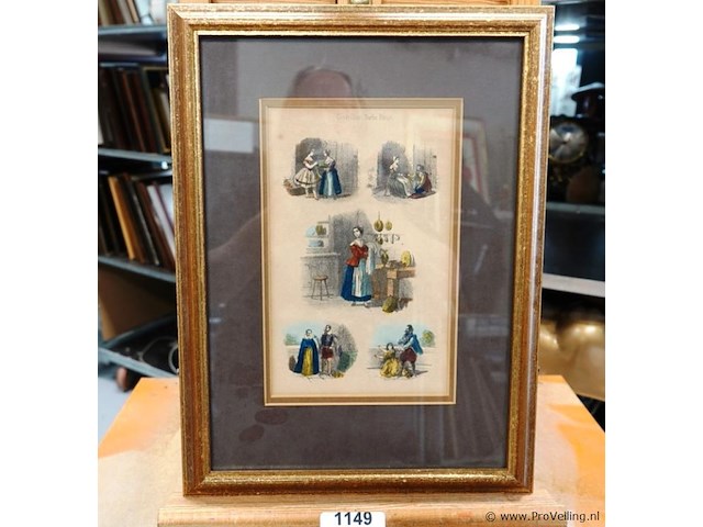 Antieke prent uit het franse tijdschrift "cendrillon", gepubliceerd rond 1850-1852, met scènes uit sprookjes - afbeelding 1 van  5