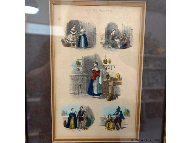 Antieke prent uit het franse tijdschrift "cendrillon", gepubliceerd rond 1850-1852, met scènes uit sprookjes - afbeelding 2 van  5