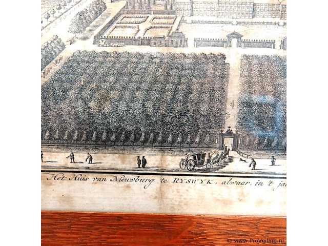 Antieke prent van het huis ter nieuburch in rijswijk, bekend als de locatie waar in 1697 de vrede van rijswijk werd gesloten. - afbeelding 4 van  5