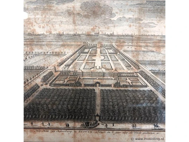 Antieke prent van het huis ter nieuburch in rijswijk, bekend als de locatie waar in 1697 de vrede van rijswijk werd gesloten. - afbeelding 3 van  5