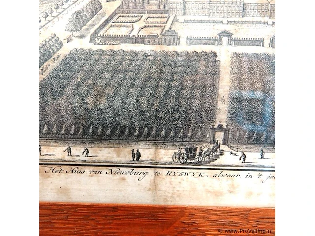 Antieke prent van het huis ter nieuburch in rijswijk, bekend als de locatie waar in 1697 de vrede van rijswijk werd gesloten. - afbeelding 4 van  5