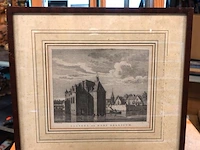 Antieke prent van het voormalige kasteel van gellicum