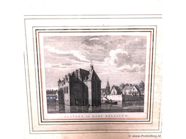 Antieke prent van het voormalige kasteel van gellicum - afbeelding 2 van  5