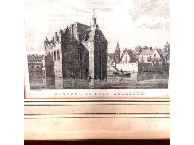 Antieke prent van het voormalige kasteel van gellicum - afbeelding 3 van  5