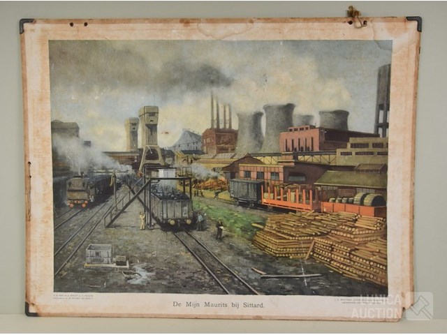 Antieke schoolplaat kolenmijn - afbeelding 1 van  8