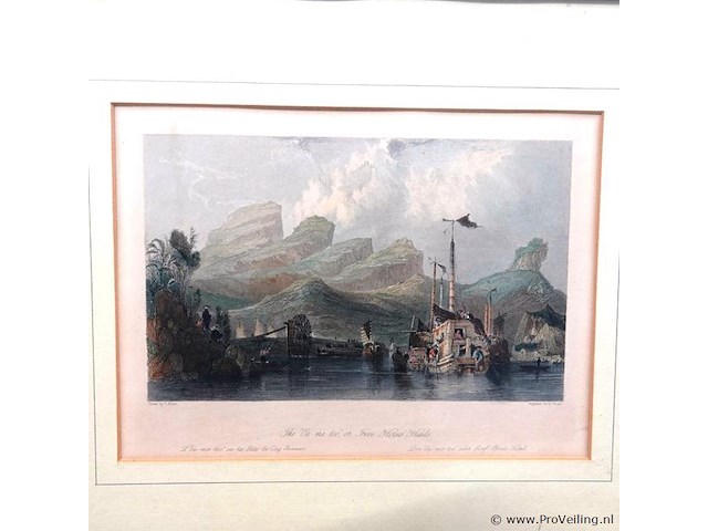Antieke staalgravure getiteld the ou-ma-too, or five horses' heads - afbeelding 2 van  5