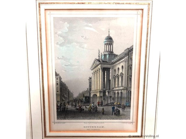 Antieke staalgravure van het stadhuis in rotterdam - afbeelding 2 van  5