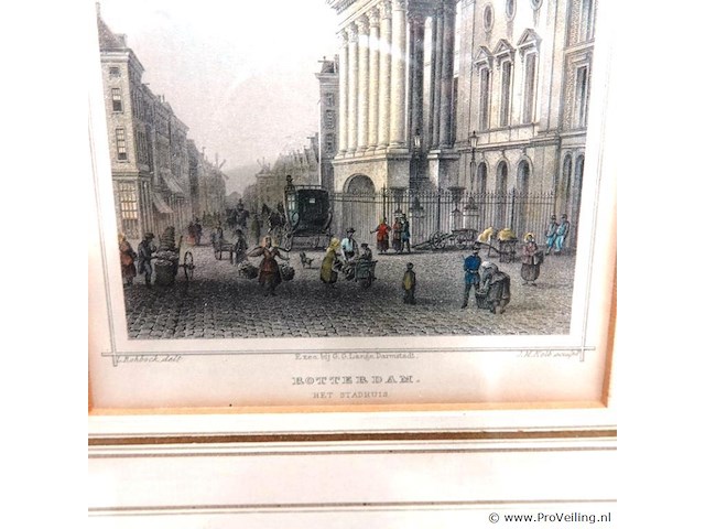 Antieke staalgravure van het stadhuis in rotterdam - afbeelding 3 van  5