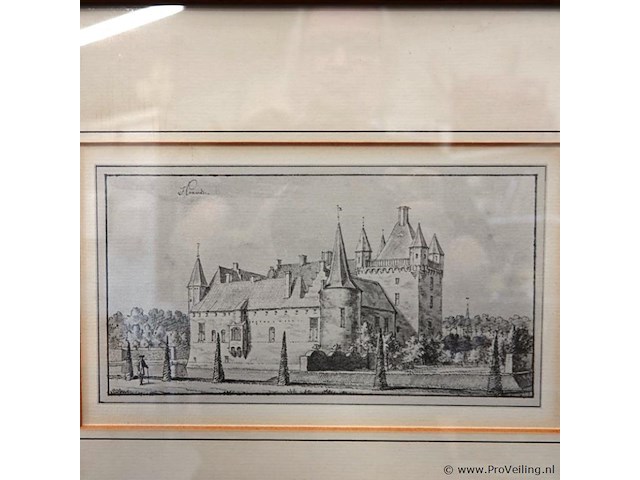 Antieke tekening (ca. 1800/1850) kasteel hernen - afbeelding 2 van  5