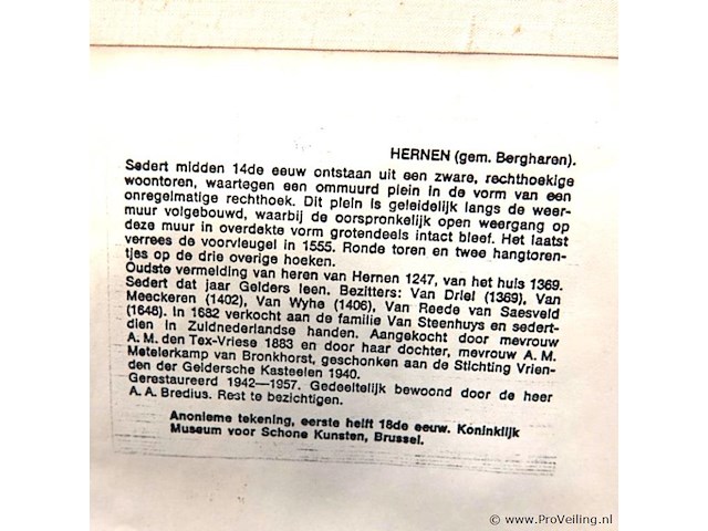Antieke tekening (ca. 1800/1850) kasteel hernen - afbeelding 5 van  5