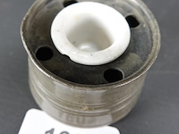 Antieke tinnen inktpot met porseleinen inktbak - afbeelding 2 van  3