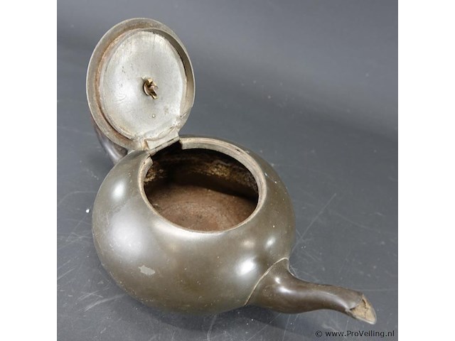 Antieke tinnen theepot - afbeelding 4 van  5