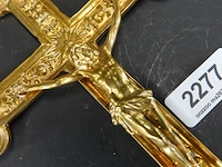 Antieke verguld bronzen crucifix in neogotische stijl; - afbeelding 3 van  5