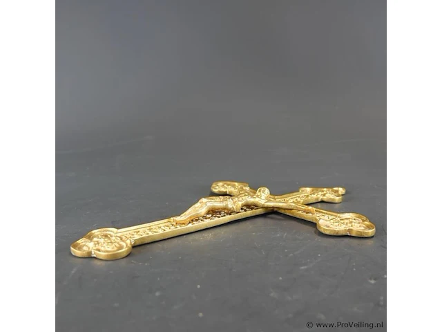 Antieke verguld bronzen crucifix in neogotische stijl; - afbeelding 4 van  5