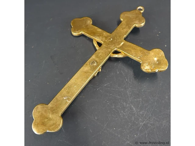 Antieke verguld bronzen crucifix in neogotische stijl; - afbeelding 5 van  5