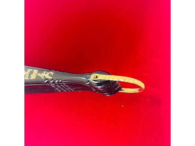 Antieke waaier - black flowers - bakeliet handvat - mint conditie - afbeelding 4 van  5