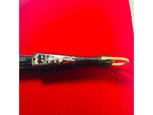 Antieke waaier - black flowers - bakeliet handvat - mint conditie - afbeelding 5 van  5