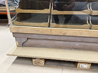 Antieke/vintage winkeltoonbank met glazen vitrine en laden, grenen - afbeelding 9 van  10