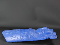 Apart gekleurd in hout gesneden boeddhahoofd - afbeelding 4 van  5