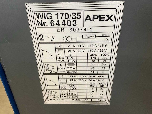 Apex wig 170/35 tig-lasmachine - afbeelding 3 van  3