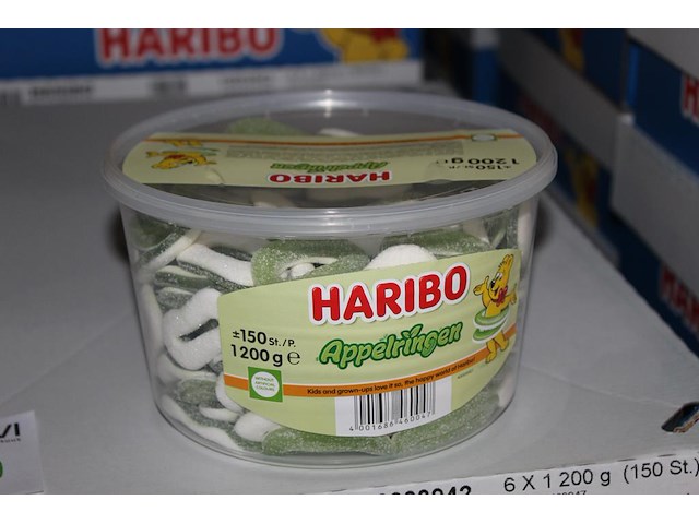 Appelringen haribo in 8 overdozen met 6 emmers a 1200 g. tht 6-2026. - afbeelding 1 van  2
