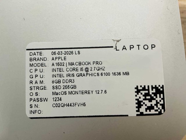 Apple - macbook pro a1502 - laptop (6x) - afbeelding 6 van  14