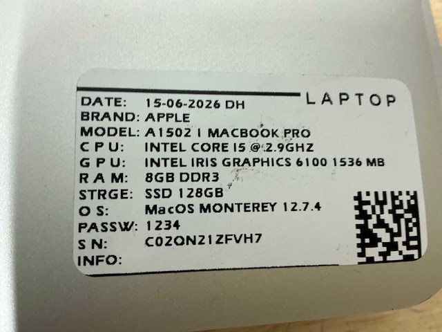 Apple - macbook pro a1502 - laptop (6x) - afbeelding 3 van  15