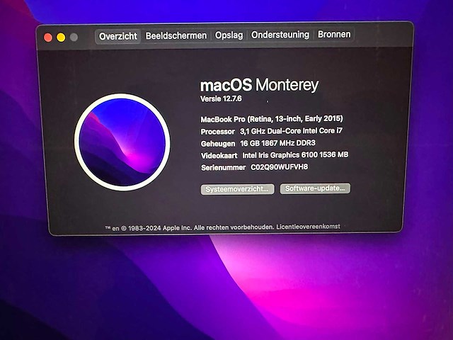 Apple macbook - 2015 - pro retina 13.3" - laptop i7 - afbeelding 6 van  7