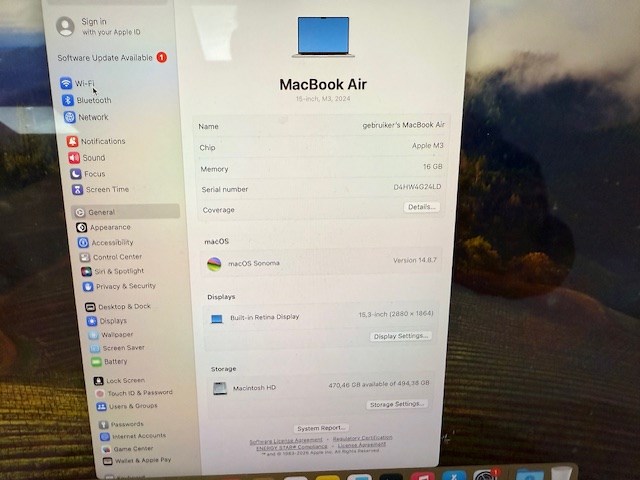 Apple macbook air 15 inch 2024. m3 chip. 16 gb ram geheugen. ssd 512 gb. met laadkabel usb c zonder adapter - afbeelding 5 van  5