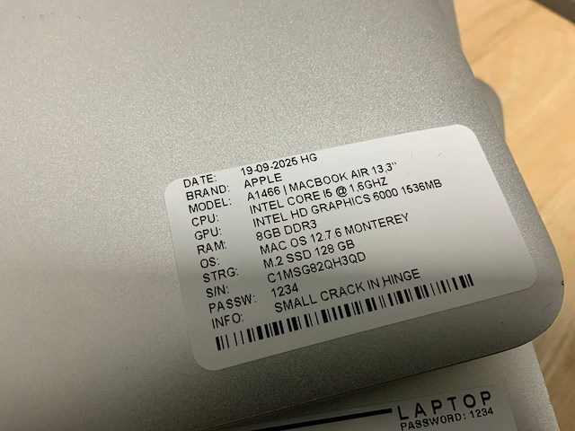 Apple macbook air a1466 (i5) laptop (5x) - afbeelding 8 van  11