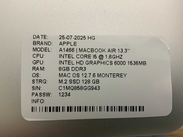 Apple macbook air a1466 laptop (4x) - afbeelding 3 van  12