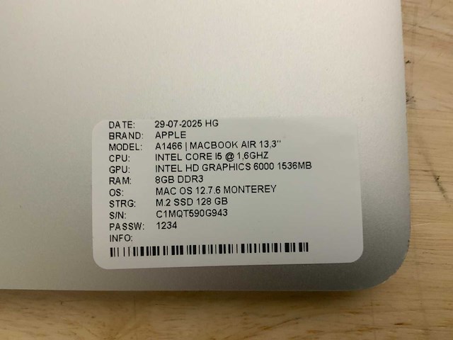 Apple macbook air a1466 laptop (4x) - afbeelding 5 van  13