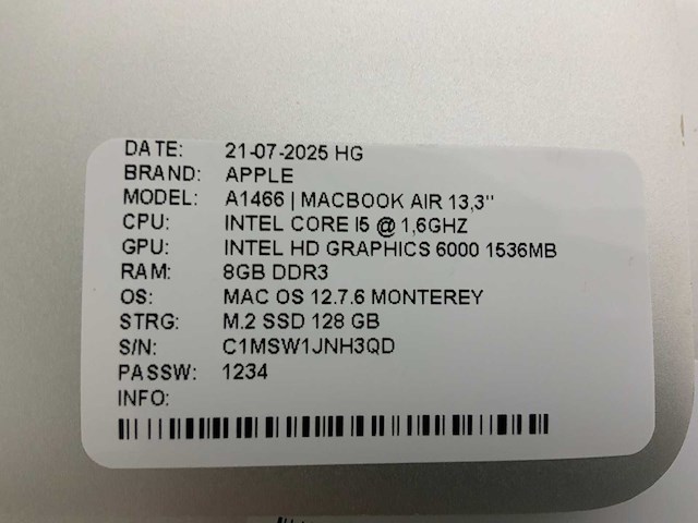 Apple macbook air a1466 laptop (4x) - afbeelding 12 van  12