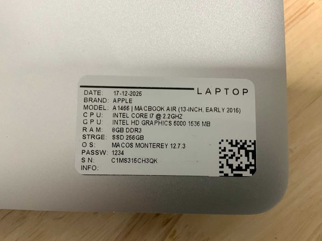 Apple macbook air a1466 laptop (5x) - afbeelding 6 van  9