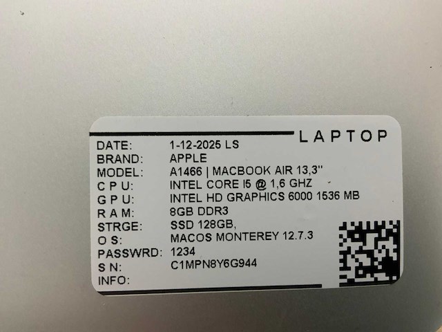 Apple macbook air a1466 laptop (6x) - afbeelding 12 van  12