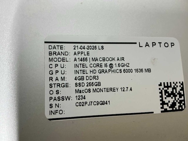 Apple macbook air a1466 laptop (8x) - afbeelding 12 van  12