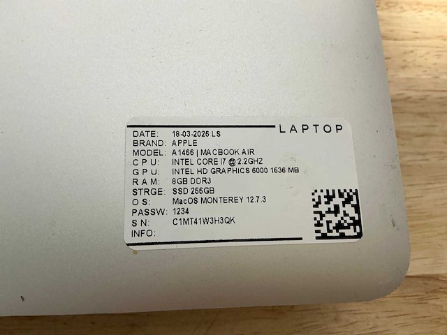 Apple macbook air a1466(i7) laptop (8x) - afbeelding 10 van  12