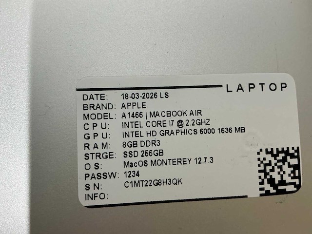 Apple macbook air a1466(i7) laptop (8x) - afbeelding 12 van  12