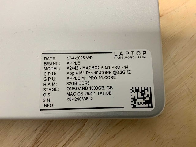 Apple macbook m1 pro a2442 laptop - afbeelding 5 van  5