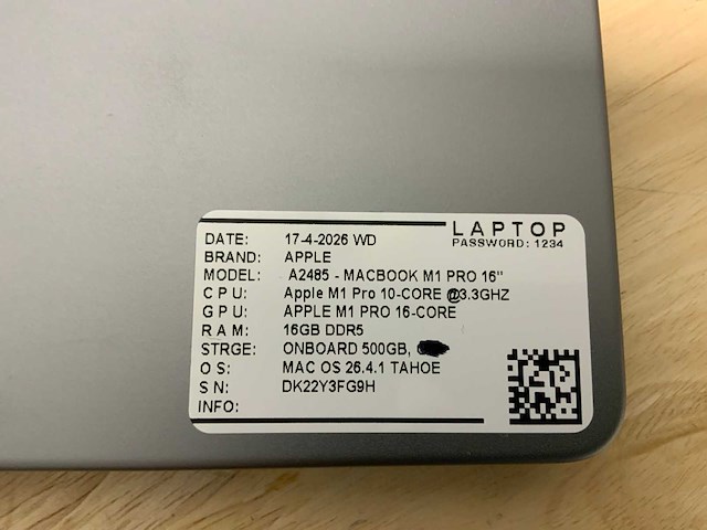 Apple macbook m1 pro a2485 laptop - afbeelding 7 van  8