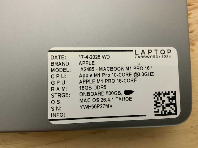 Apple macbook m1 pro a2485 laptop - afbeelding 9 van  9