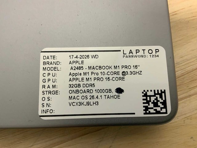 Apple macbook m1 pro a2485 laptop - afbeelding 8 van  8
