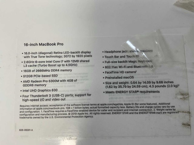 Apple macbook pro 16”, core(tm) i7 9th gen, 16 gb ram, 512 gb ssd, amd radeon pro 5300m 4 gb laptop (new) - afbeelding 5 van  6