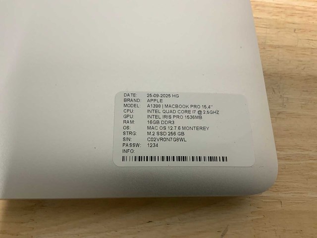 Apple macbook pro a1398 laptop - afbeelding 7 van  7