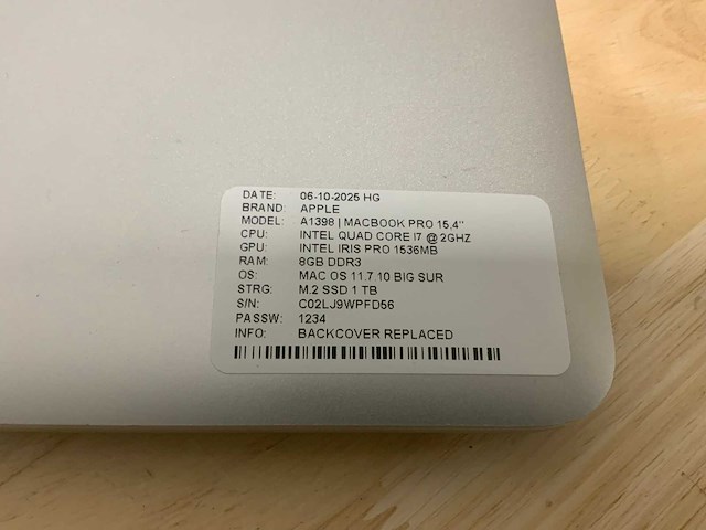 Apple macbook pro a1398 laptop - afbeelding 6 van  6